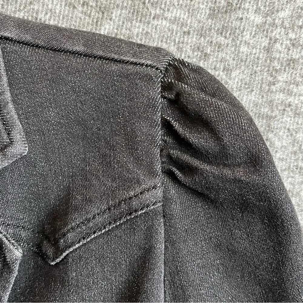 I.N.C. International Concepts Black Puff Sleeves Denim Jean Jacket Blazer